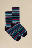 BAM Haytor Bamboo Socks 8-11UK In Black Blue Stripe