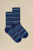 BAM Haytor Bamboo Socks 8-11UK in Grey Blue Stripe