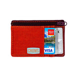 Chums Bandit Zip Wallet in the colours Rust and Burgundy (with cards in)