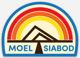 Moel Siabod Mountain Sticker shown on a light background, with rainbow and mountain design, featuring the text 'MOEL SIABOD'.