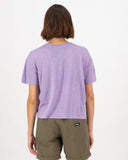 Mons Royale Womens Zephyr Merino Tencel™ Boxy T-Shirt in the colour Lupin shown from the back on a woman