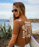 Oxbow MOKOV Cropped Tee in the colour Camel worn by the sea