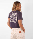 Oxbow MOKOV Cropped Tee in the colour Volcano shown from the back on model