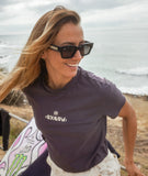 Oxbow MOKOV Cropped Tee in the colour Volcano shown from the front on model outdoors