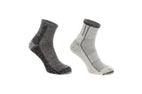 Silverpoint Adventure Trek Ankle Socks in the colour black marl shown on a foot shape and shown inside out