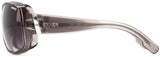 Sinner Amos Sunglasses in the colour cry grey showing close-up of the word Sinner engraved onto frame and silver strip on temples.