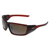 Sinner Relais Sunglasses in matt brown with brown PC lenses. Sinner written in white capitals on side of frame.