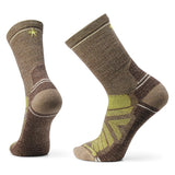 Smartwool Hike Full Cushion Crew Socks in the colour Military Olive shown from the back and side on a foot shape