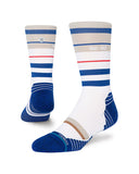 Stance Artoo Crew Sock in the colour blue shown on a foot shape..