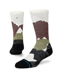Stance Elevation Crew Sock in the colour Brown shown on a foot shape..
