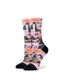 Stance Encyclia Crew Sock in the colour black shown on a foot shape..