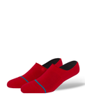 Stance Icon No Show Socks in the colour red shown on a foot shape..