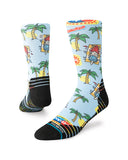 Stance Pops Crew Sock in the colour light blue shown on a foot shape..
