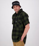 Swanndri Henderson Jacket in the colour Olive Black, shown from the front, on a model