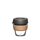 KeepCup Brew Cork SiX 6oz/177ml Glass Reusable Cup in Nitro coloured lid with cork band.