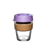 KeepCup Brew Cork Medium 12oz/340ml Glass Reusable takeaway coffee and tea cup in Moonlight colour with cork band.