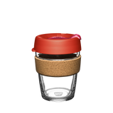 KeepCup Brew Cork Medium 12oz/340ml Glass Reusable takeaway coffee cup in the colour Daybreak Red