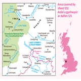 An image showing the area covered by the OS Landranger 125 map of Bala, Lake Vymwy, & Berwyn