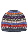 Pachamama Elveden Beanie showing the colourful fairisle pattern detail