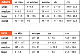 Size guide for Point 6 Merino Wool Socks