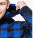 Swanndri Men's Hudson Wool Hoodie in blue black check close up