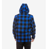 Swanndri Men's Hudson Wool Hoodie in blue black check from behind
