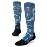 Stance All Terrain Mid Wool Snow Sock in the colour Sea Blue, shown on a foot shape