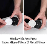 AeroPress Flow Control Filter Cap can be used with paper and metal filters