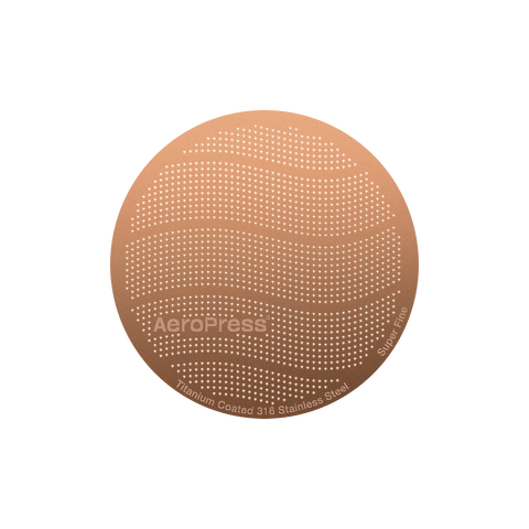 Aeropress Superfine Filter in the colour Gold, shown from the front