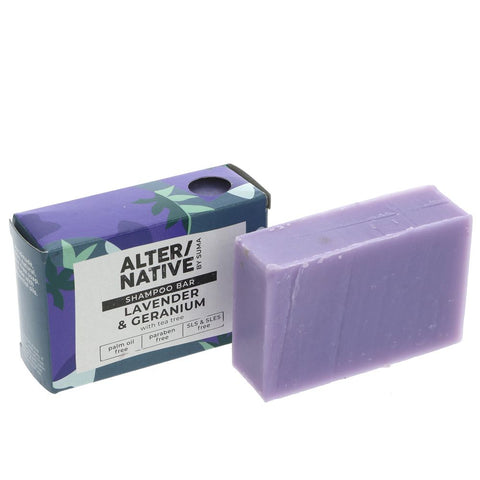 Alter/native Lavender And Geranium Shampoo Bar 90g bar in front of box