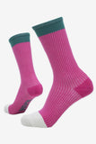 BAM Hatherleigh Bamboo Socks size UK4-7 showing the colour Pink with green cuffs and white toes