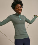 BAM Thermo Luxe Zip-Neck Base Layer in the colour Deep Emerald / Pistachio Stripe 