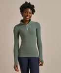 BAM Thermo Luxe Zip-Neck Base Layer in the colour Deep Emerald / Pistachio Stripe 