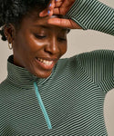 BAM Thermo Luxe Zip-Neck Base Layer in the colour Deep Emerald / Pistachio Stripe 
