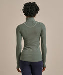 BAM Thermo Luxe Zip-Neck Base Layer in the colour Deep Emerald / Pistachio Stripe  from the back