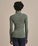 BAM Thermo Luxe Zip-Neck Base Layer in the colour Deep Emerald / Pistachio Stripe  from the back
