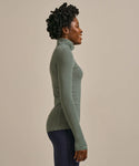 BAM Thermo Luxe Zip-Neck Base Layer in the colour Deep Emerald / Pistachio Stripe  from the side