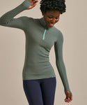 BAM Thermo Luxe Zip-Neck Base Layer in the colour Deep Emerald / Pistachio Stripe 