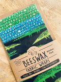 Beeswax Fabric Wraps - Kitchen Pack/Pecyn Cegin Organic Cotton 3 pack in the colour Alligator