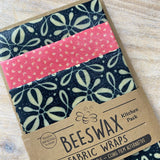 Beeswax Fabric Wraps - Kitchen Pack/Pecyn Cegin Organic Cotton 3 pack in the colour Fleur