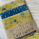 Beeswax Fabric Wraps - Kitchen Pack/Pecyn Cegin Organic Cotton 3 pack in the colour  Haf Cymraeg