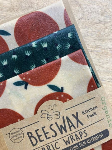 Beeswax Fabric Wraps - Kitchen Pack/Pecyn Cegin Organic Cotton 3 pack in the colour Satsuma