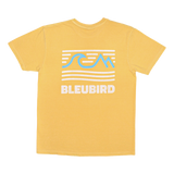 Bleubird Adrift Collection Tides Tee in the colour Mustard. Back of tee