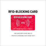 RFID-blocking card, included with every wallet. Protects personal data from theft. 