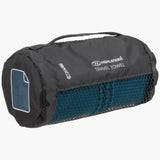 Highlander Fibre Soft Microfibre Towel with stuffsack size Medium in the colour Navy shown folded in the stuffsack. 