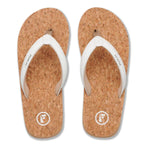 FoamLife Goldie Womens Flip Flops in the colour sand. Cork base and white strap from above