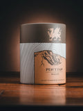 Gilded Peaks Pen y Fan Glass Tumbler and Coaster shown in packaging, from the front