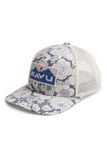 KAVU Above Standard Trucker Hat in the colour Natural Bloom, shown from the front