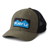 KAVU Above Standard Trucker Hat in the colour Olive topo shown from the front
