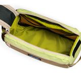 KAVU Grizzly Kit Bag in the colour fresh forest shown unzipped  